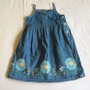vintage old navy floral embroidered cotton denim summer dress 4T toddler girls